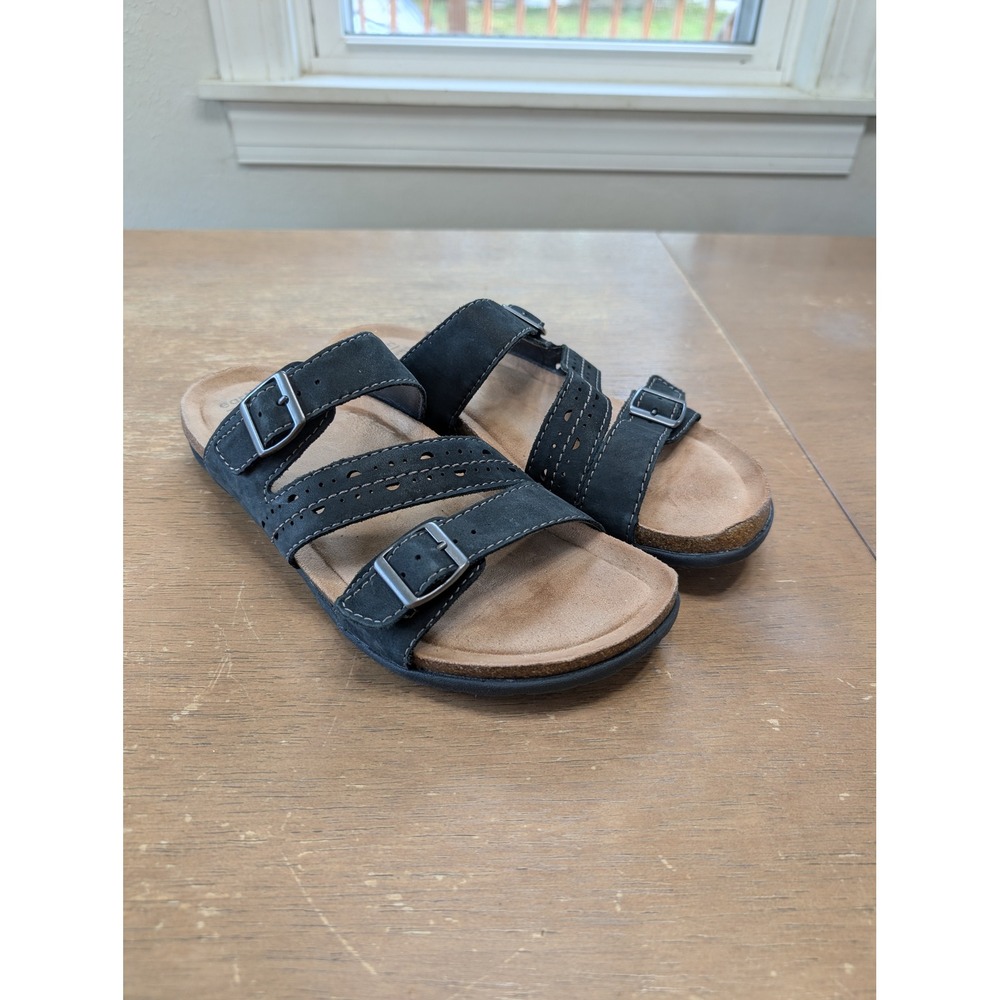 Earth Origins Orono Felix Leather Slide Sandals Womens 9.5 Black Comfort